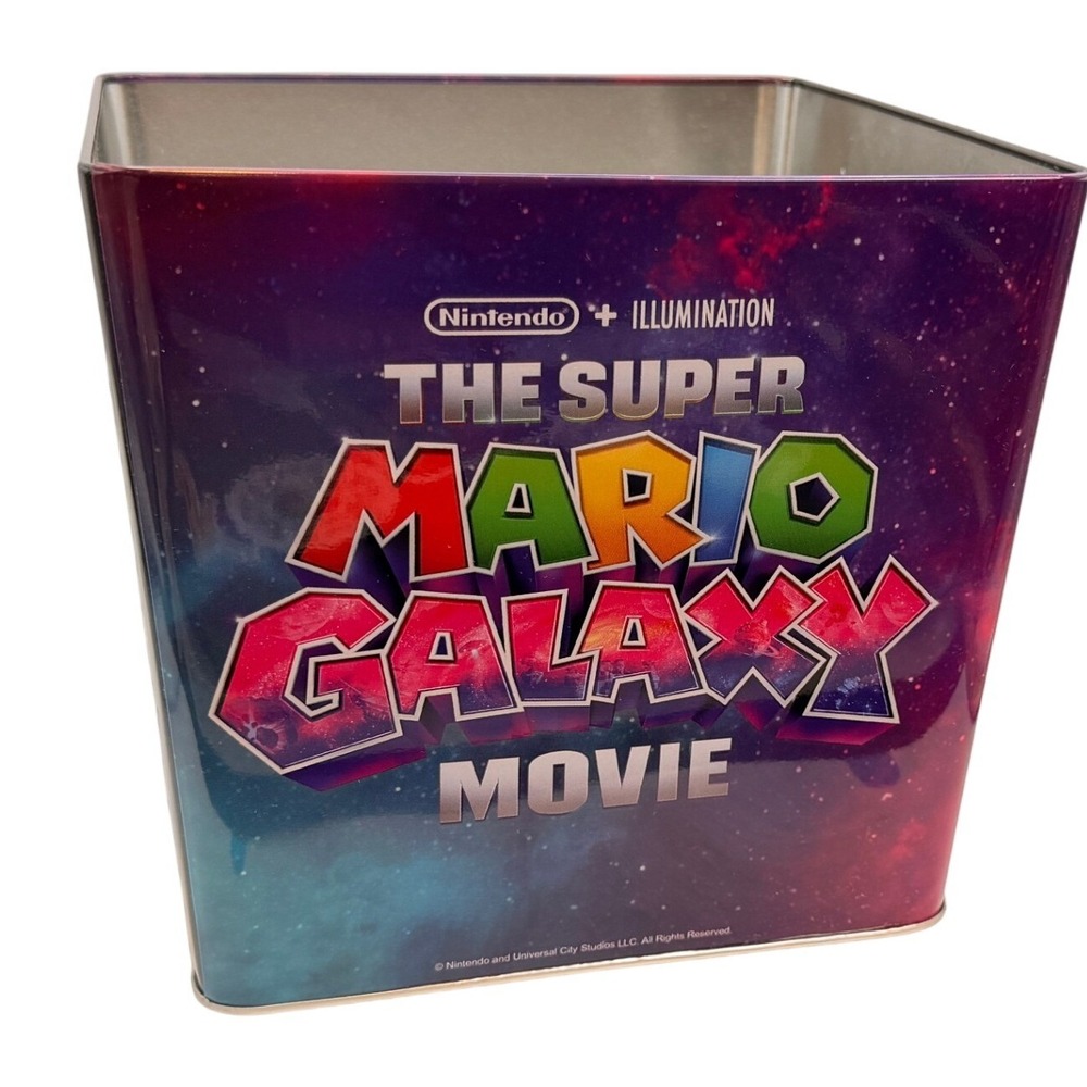 Nintendo Super Mario Popcorn Tin Bucket Galaxy Movie Bowser Purple Galaxy
